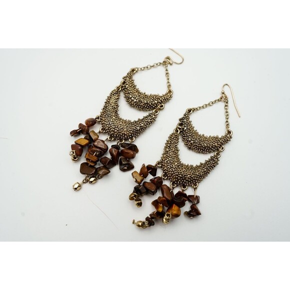 Tigers eye 17 " necklace bracelet 8" and earring set gold tone parure - Picture 6 of 10